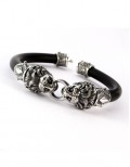 Mens silver & rubber lion torc bracelet